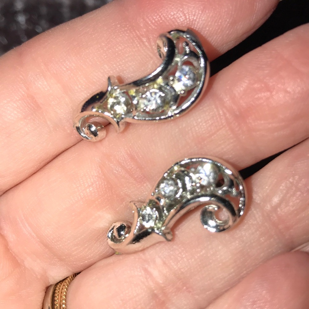 Vintage Silver & Rhinestone Screw Back Earrings